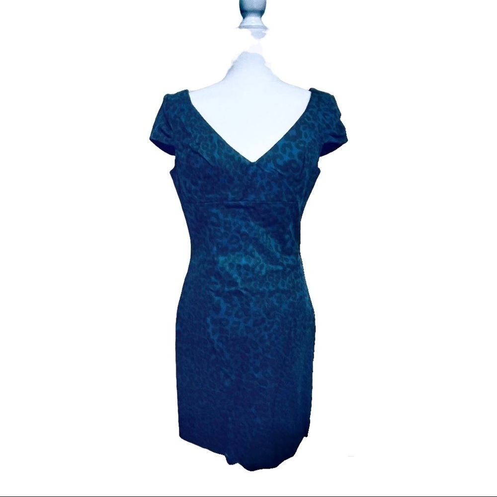 Bb dakota blue back leopard print jean dress with cap sleeve size 10
